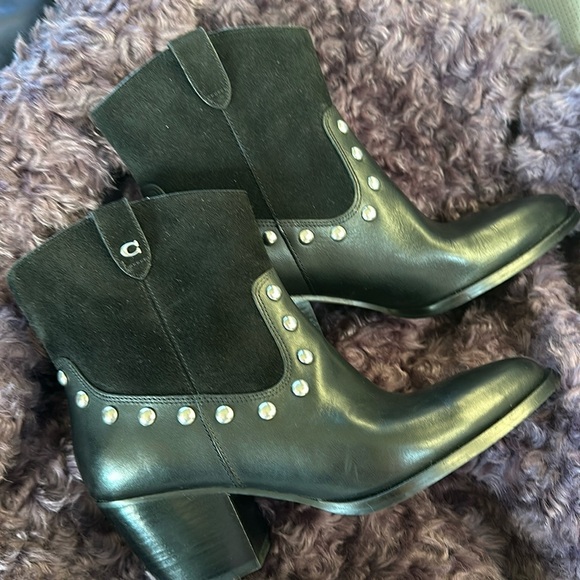 Coach Paulina Black Ankle Boots with Silver Studs Size 7 - Picture 3 of 7